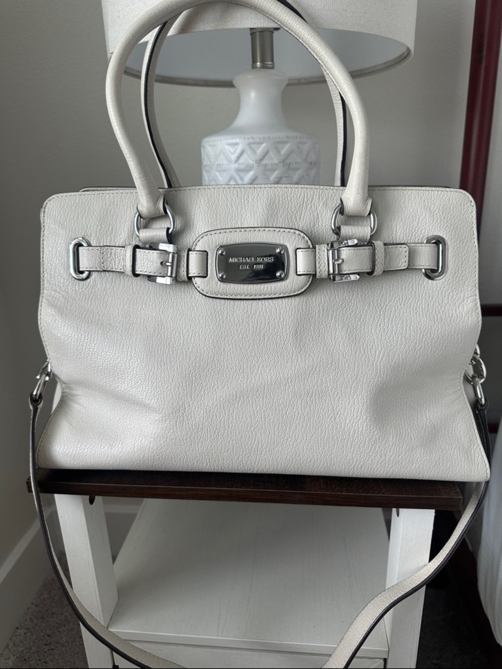 Michael Kors Cream Leather Satchel with Silver Hardware